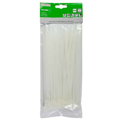 Set de 100 buc  Coliere de Plastic,  200 mm x 3,6 mm,culoare alb,Hofftech,rezistente UV 