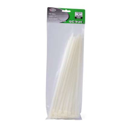 Set de 50 buc Coliere de Plastic 300 mm x 7,8 mm culoare alb,Hofftech,rezistente UV 