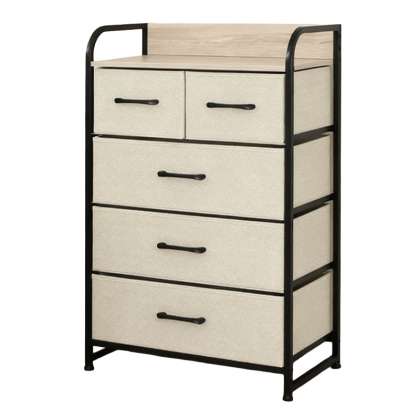 Comoda 5 Sertare Textile / 58x29x99cm - Bej/negru