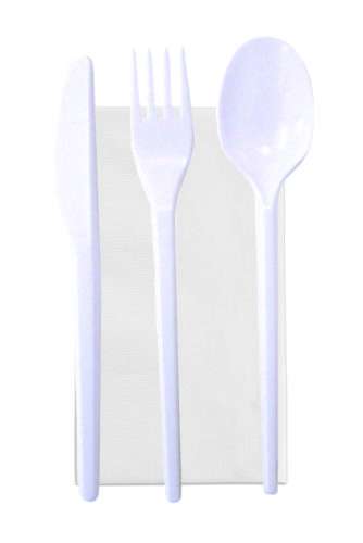 BIS alb (furculita+cutit+servetel) 100/set