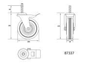 Roată Pivotantă De 200Mm Cu Cauciuc Negru, Frână Și Știft Filetat,Rulment