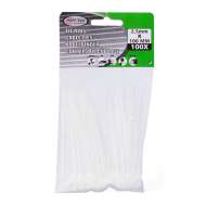 Set de 100 buc Coliere de Plastic,  100 mm x 2,5 mm,culoare alb,Hofftech,rezistente UV 