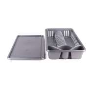 Suport vase cu tava de scurgere, 42 x 26 cm , culoare argintiu