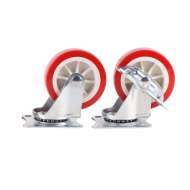 Set 4 roți pivotante 75 mm roșii care include 2 buc cu blocare totală si 2 buc fara blocare 