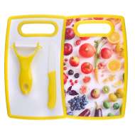 Set 3 Piese Taiere Alimente ( Cutit Ceramic , Curatator Legume Ceramic ,Tocator 30 X 160 X 250 Mm ),Culori Diverse