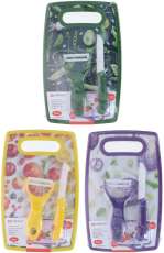 Set 3 Piese Taiere Alimente ( Cutit Ceramic , Curatator Legume Ceramic ,Tocator 30 X 160 X 250 Mm ),Culori Diverse