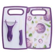 Set 3 Piese Taiere Alimente ( Cutit Ceramic , Curatator Legume Ceramic ,Tocator 30 X 160 X 250 Mm ),Culori Diverse