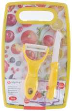 Set 3 Piese Taiere Alimente ( Cutit Ceramic , Curatator Legume Ceramic ,Tocator 30 X 160 X 250 Mm ),Culori Diverse