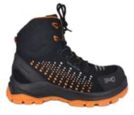 Ghete  portocaliu-negru din microfibră neagră impermeabilă. Echipat cu cataramă plastic-metal cu șireturi din nailon pentru o potrivire mai bună