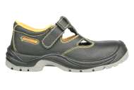 Sandale din piele, partea superioară - piele de vaca despicată, neagră cu fire portocalii