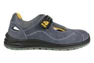 Sandale din piele, fața - piele șlefuită, gri cu fire albe, închidere cu velcro