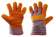Mănușă din piele , cu ornamente portocalii distinctive și dungă de denim, finisată cu o manșetă