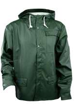 Jacheta de ploaie are o construcție ușoară de 0,45 mm și o țesătură tricot durabilă PU/PES de 190 g/m². 