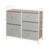 Comoda 5 Sertare Textile / 83x29x77cm - Gri/alb